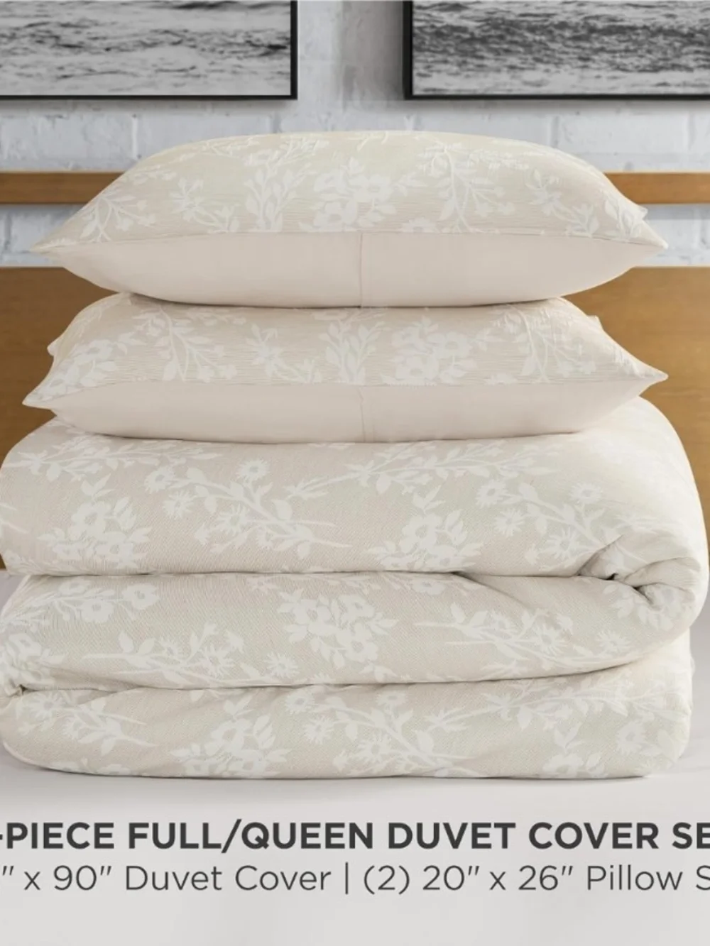 Lucky Brand Ava Floral Jacquard 3-Pc. Glam Duvet Cover Set Full/Queen Beige NWT
